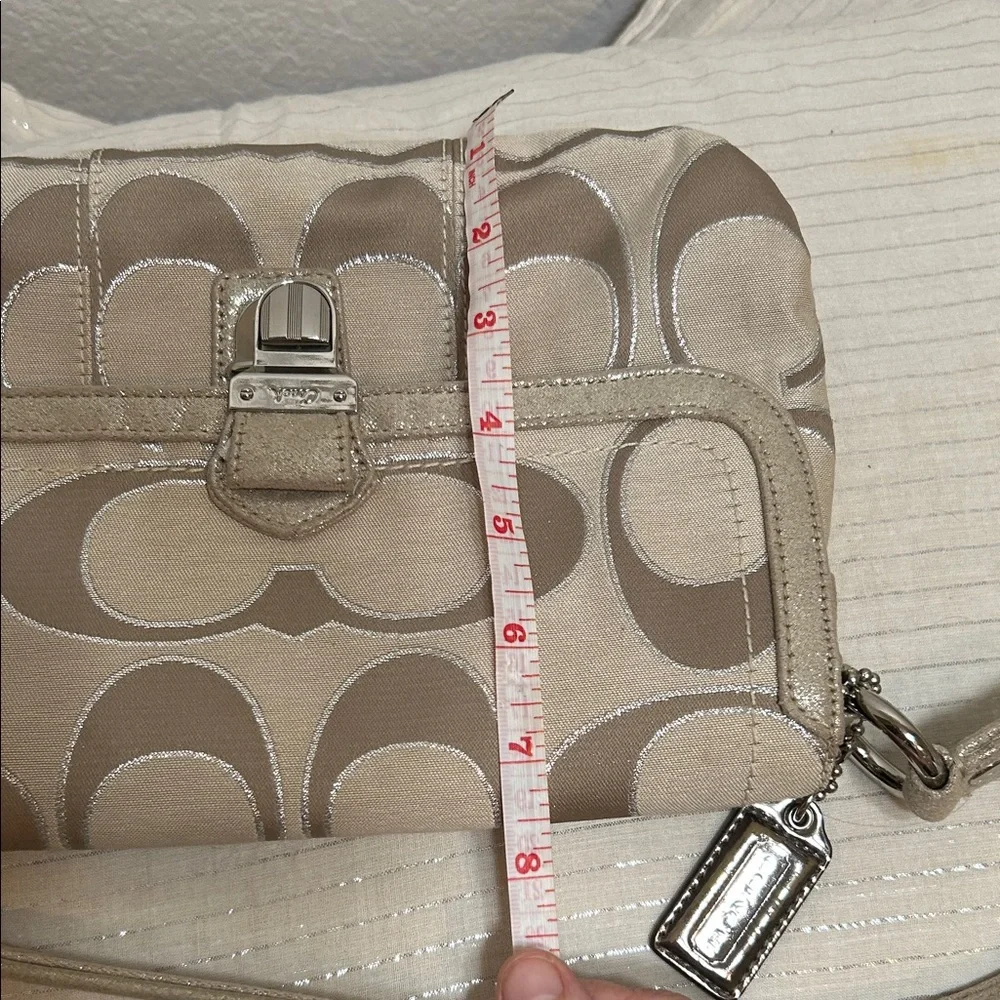 Coach Beige and silver sparkle  Signature Shoulder Bag - Picture 11 of 13
